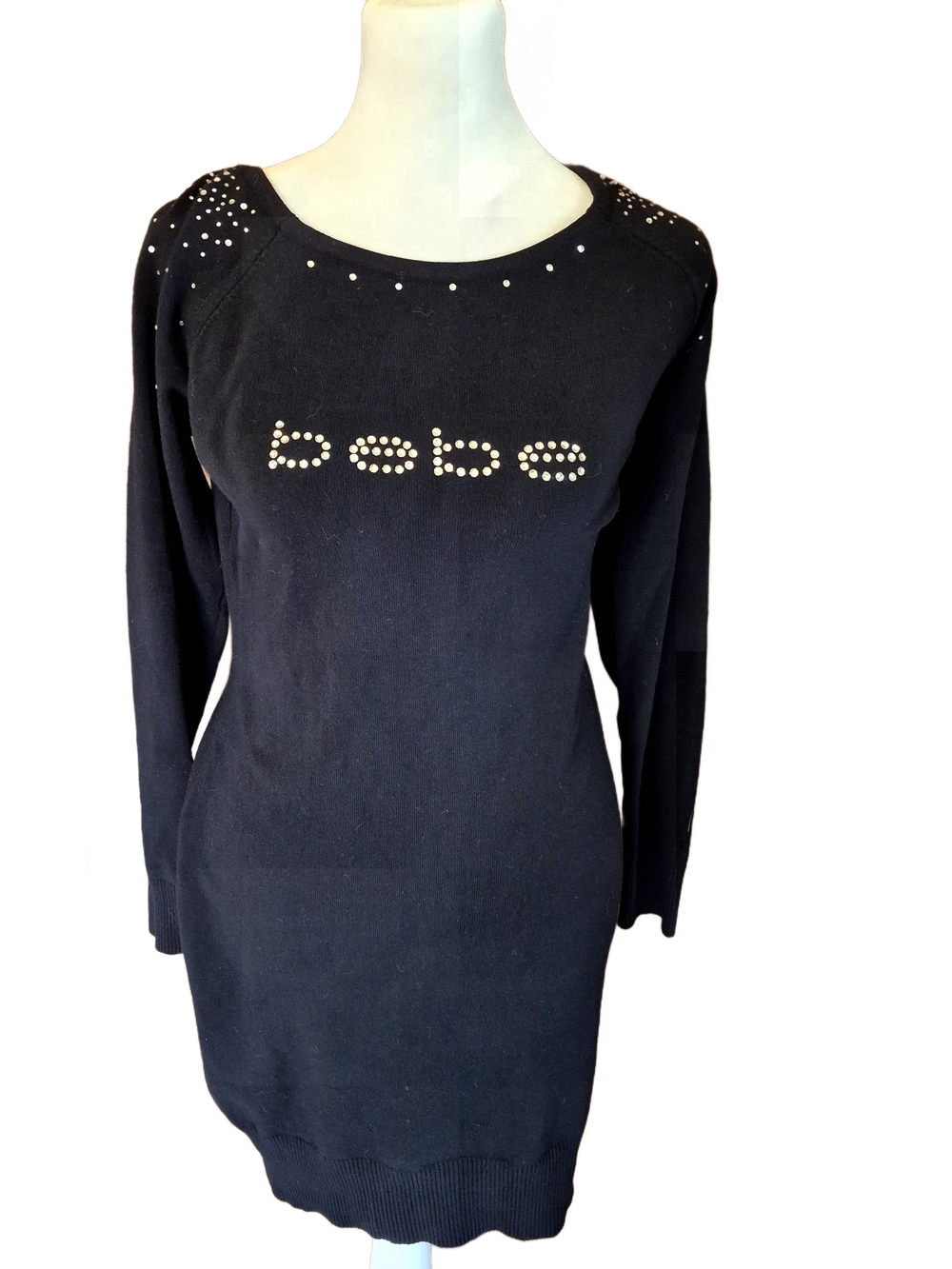 bebe Black Studded Logo Sweater Dress